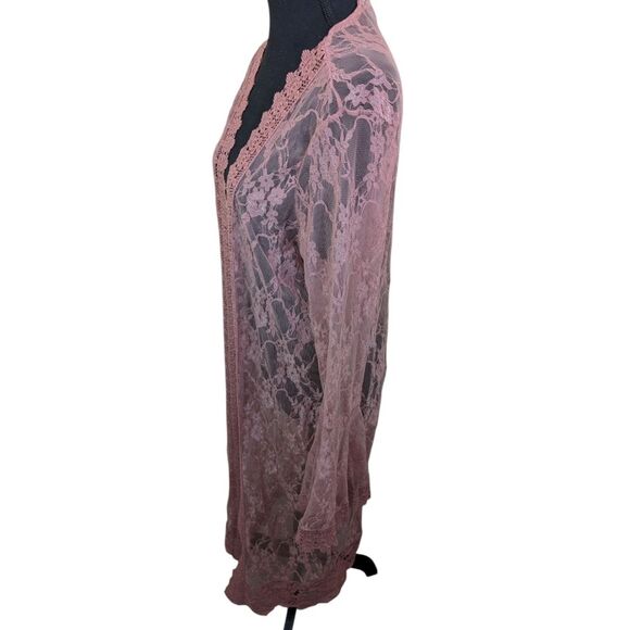 Polly Esther Cardigan Cover Up Pink Long Knit Crochet Bohemian Beach Large - Picture 4 of 10